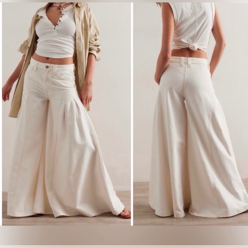 NWT Free People We The Free Pandora Wide Flare Jeans 28S Cream Ivory